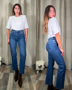 Denim gamba dritta 7/8 taglio vivo lavaggio medio