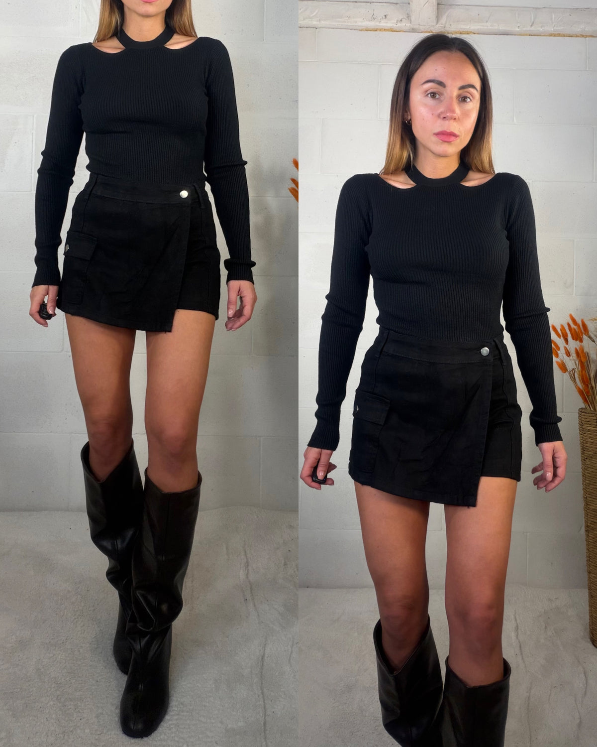 Gonna pantalocino in denim nera Aida