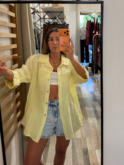 Camicia over in 100% lino gialla