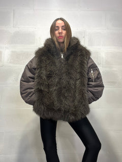 Giaccone Eskimo cioccolato inserti ecopelliccia