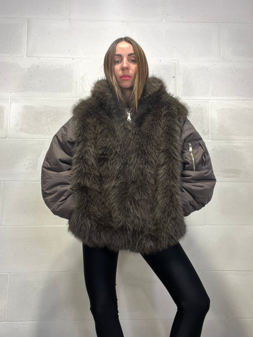 Giaccone Eskimo cioccolato inserti ecopelliccia