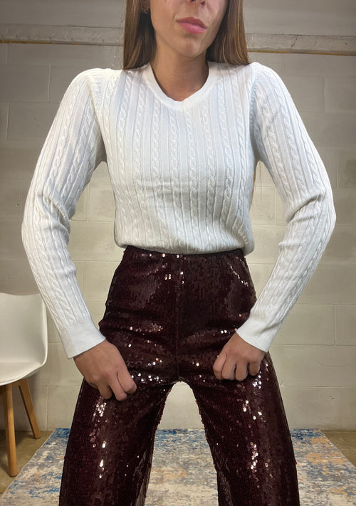 Pull lavorazione trecce bianco