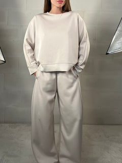 Completo tuta comfy chic baggy in neoprene panna