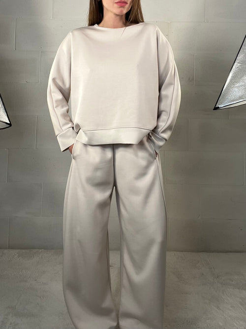 Completo tuta comfy chic baggy in neoprene panna