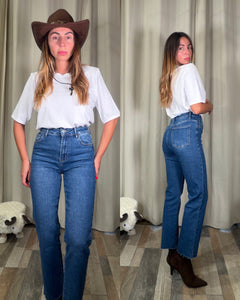 Denim gamba dritta 7/8 taglio vivo lavaggio medio