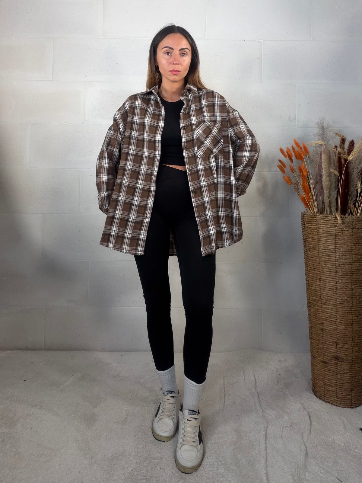 Camicia over in flanella tartan a base marrone
