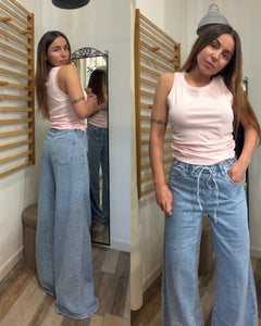 Denim in tela ultra leggera con coulisse in vita