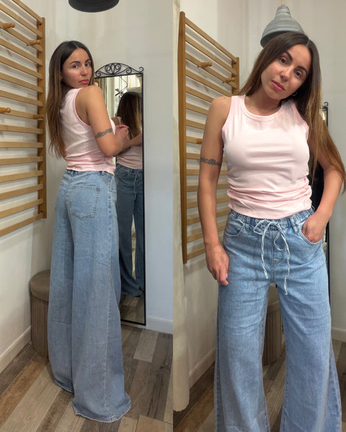 Denim in tela ultra leggera con coulisse in vita