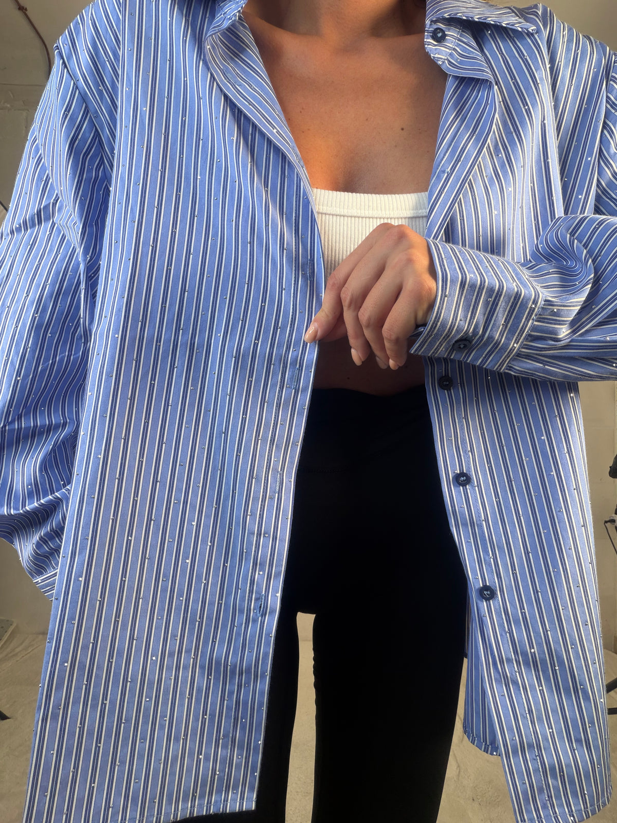 Camicia rigata over con punti luce
