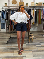 Short in Denim gamba larga lavaggio blu scuro