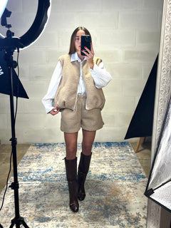 Coordinato Teddy gilet + short beige