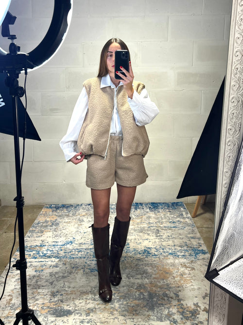 Coordinato Teddy gilet + short beige