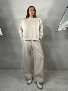 Completo tuta comfy chic baggy in neoprene panna