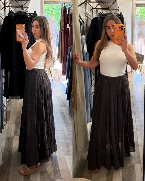 Maxi gonna con sottoveste 100% cotone a balze testa di moro