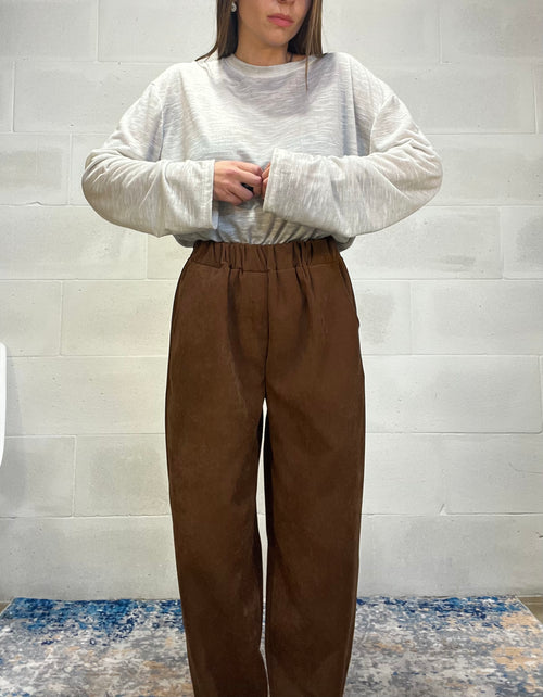 Pantalone baggy in velluto camel