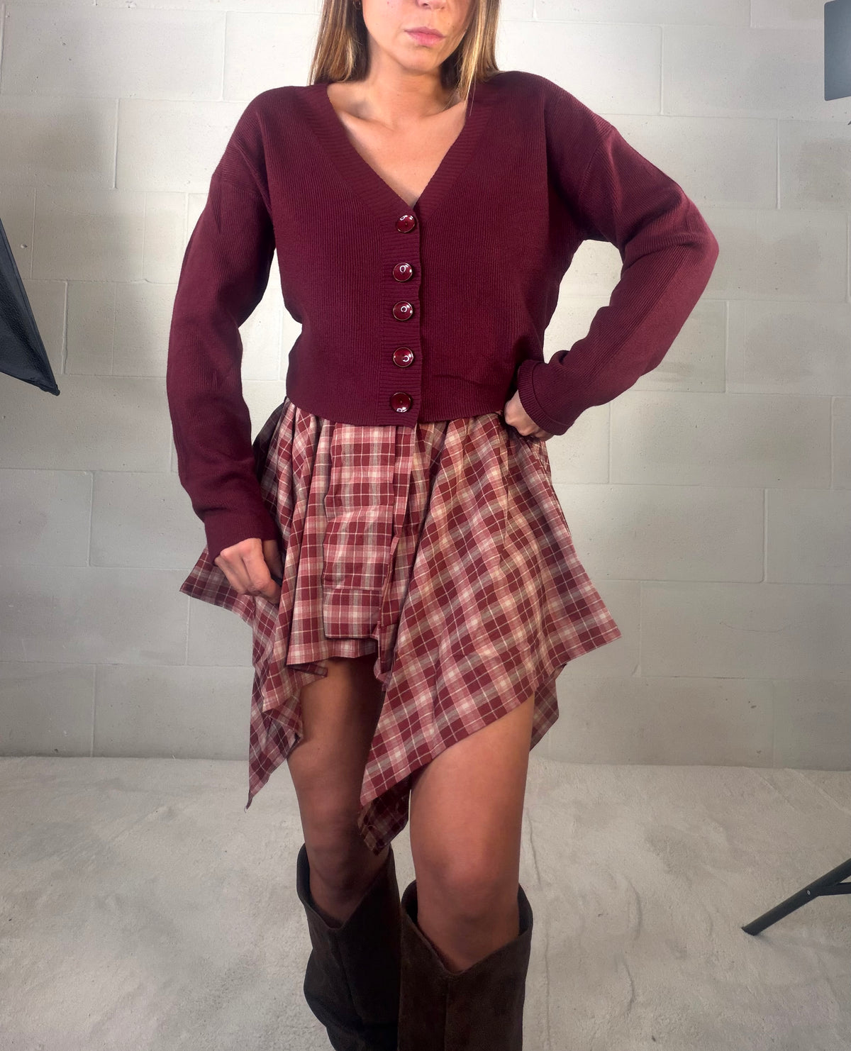 Cardigan in viscosa bordeaux 5 bottoni
