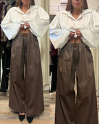 Pantalone Justwest maxi pence tessuto invernale marrone