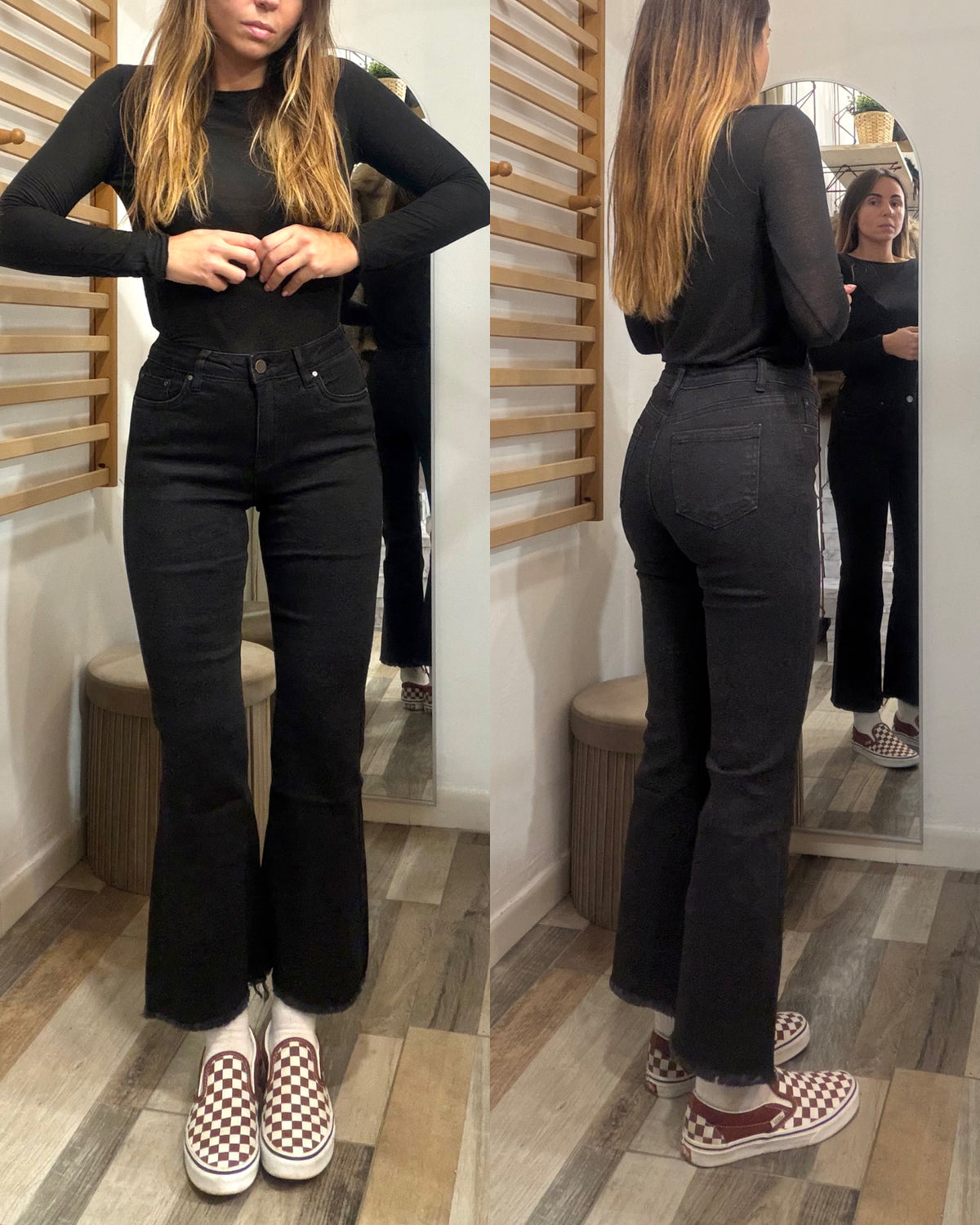 Denim zampetta ultra stretch 7/8 con frangette sul fondo nero