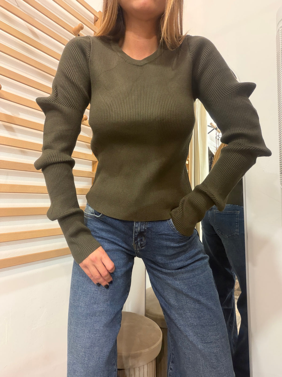 Pull Manila manica plissettata verde militare