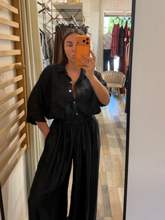 Pantalone satinato viscosa misto seta nero