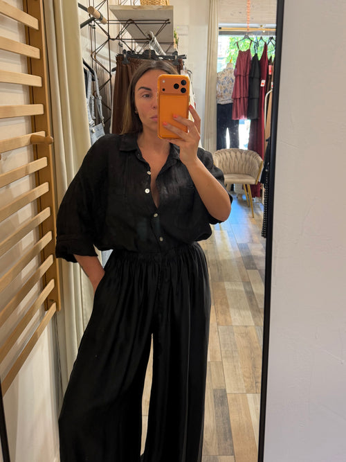 Pantalone satinato viscosa misto seta nero