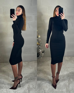 Tubino a collo alto elasticizzato simil lana rasata nero