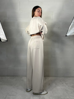 Completo tuta comfy chic baggy in neoprene panna