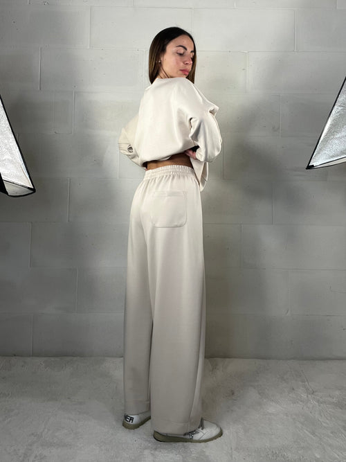 Completo tuta comfy chic baggy in neoprene panna