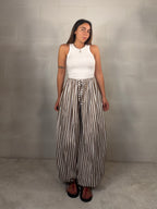 Pantalone Colombia 95% cotone con elastici sul fondo righe marroni