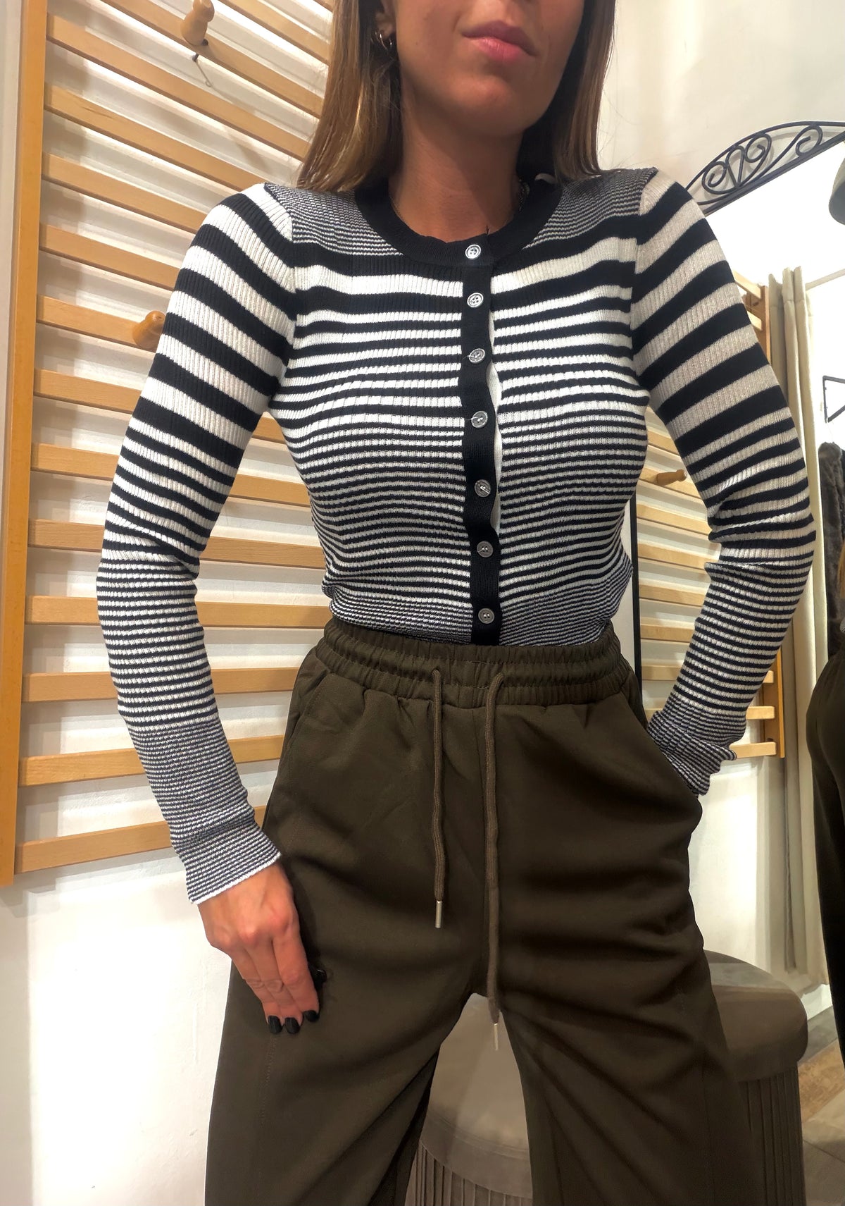 Cardigan rigato Boston nero