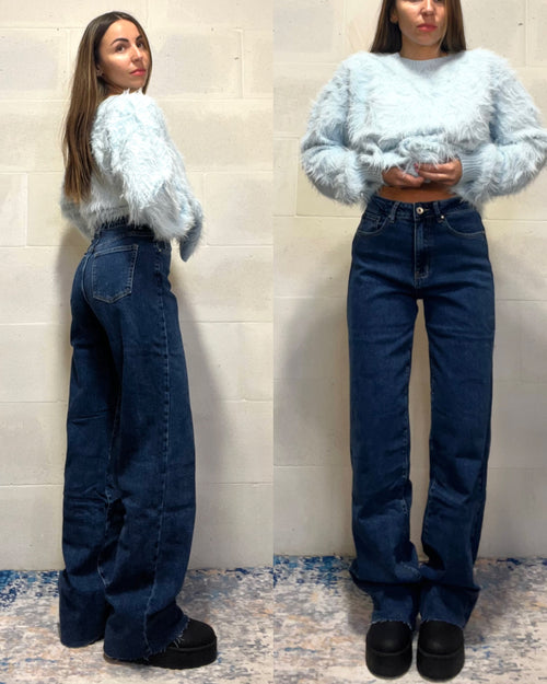 Denim lavaggio medio scuro a palazzo