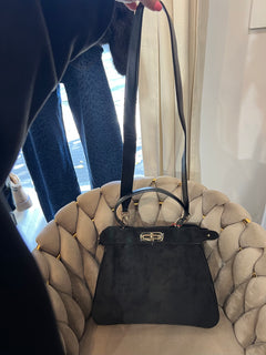 Borsa Trapezio 2 ingressi scamosciata nera