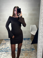 Mini dress simil lama spalle cadenti e risvolto testa di moro