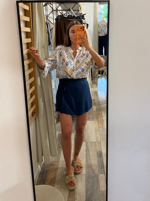 Gonna pantaloncino effetto pareo blu