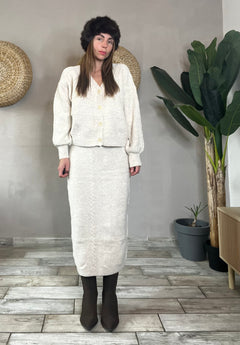 Coordinato cardigan + gonna tubino panna