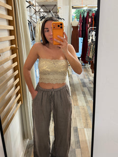 Pantalone 100% lino tortora