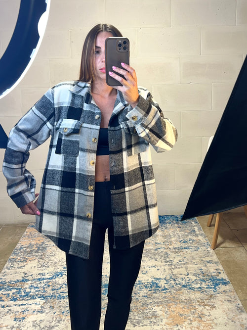 Camicione in panno nero/grigio