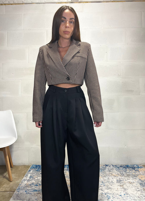 Blazer crop misto lana pied de poule