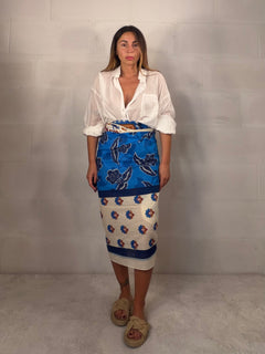 Pareo o maxi foulard in 100% cotone fantasia blu