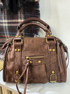 Bale mini bag con tracolla scamosciata marrone (23x14,5 cm)