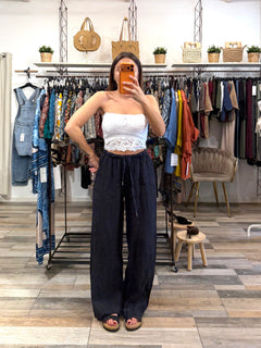 Pantalone 100% lino blu