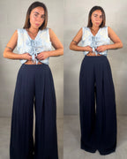 Pantalone in viscosa blu con pence Marina