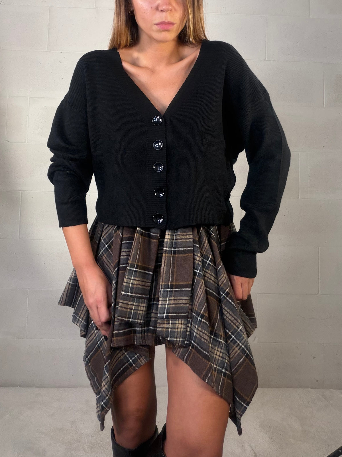 Cardigan in viscosa nero 5 bottoni