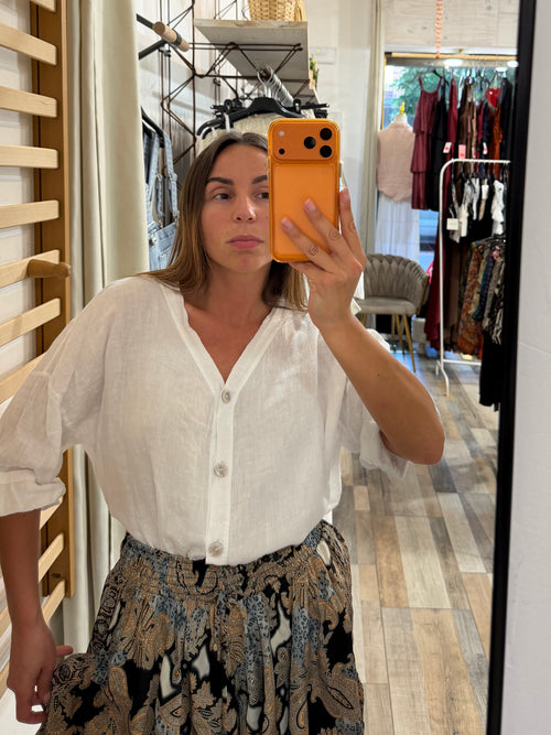 Blusa in 100% lino con bottoni