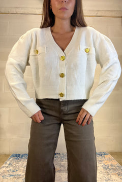 Cardigan bottoni gioiello Paris bianco