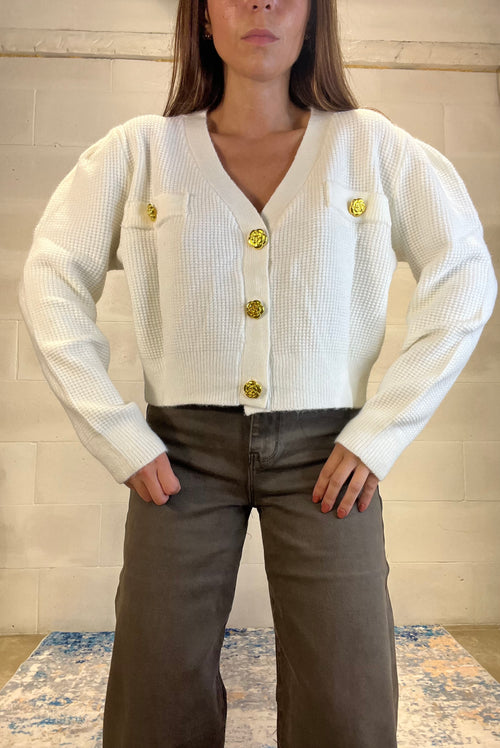 Cardigan bottoni gioiello Paris bianco