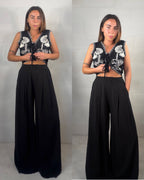 Pantalone in viscosa nero con pence Marina