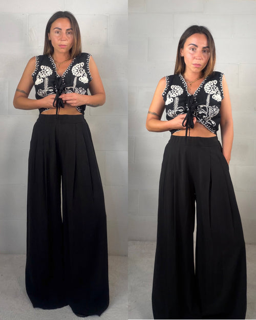 Pantalone in viscosa nero con pence Marina
