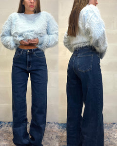 Denim lavaggio medio scuro a palazzo