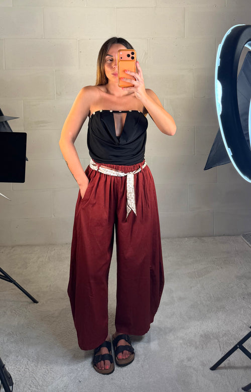 Pantalone Tortuga baggy in 95% cotone 7/8 terra bruciata
